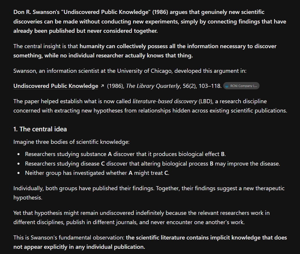 Don Swanson undiscovered public knowledge explainer